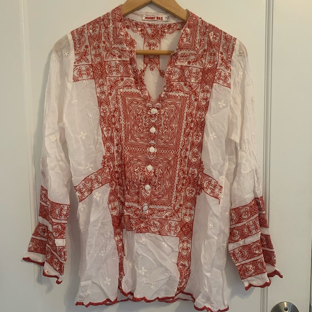 Johnny Was Tunic Red Top Small